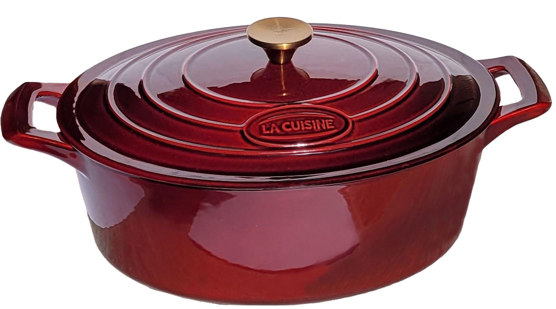 La Cuisine Cast Iron Casserole, Oval Enamel Cast Iron Casserole Pot, Casserole With Lid, 5L. Internal Matte Black Enamel Coating
