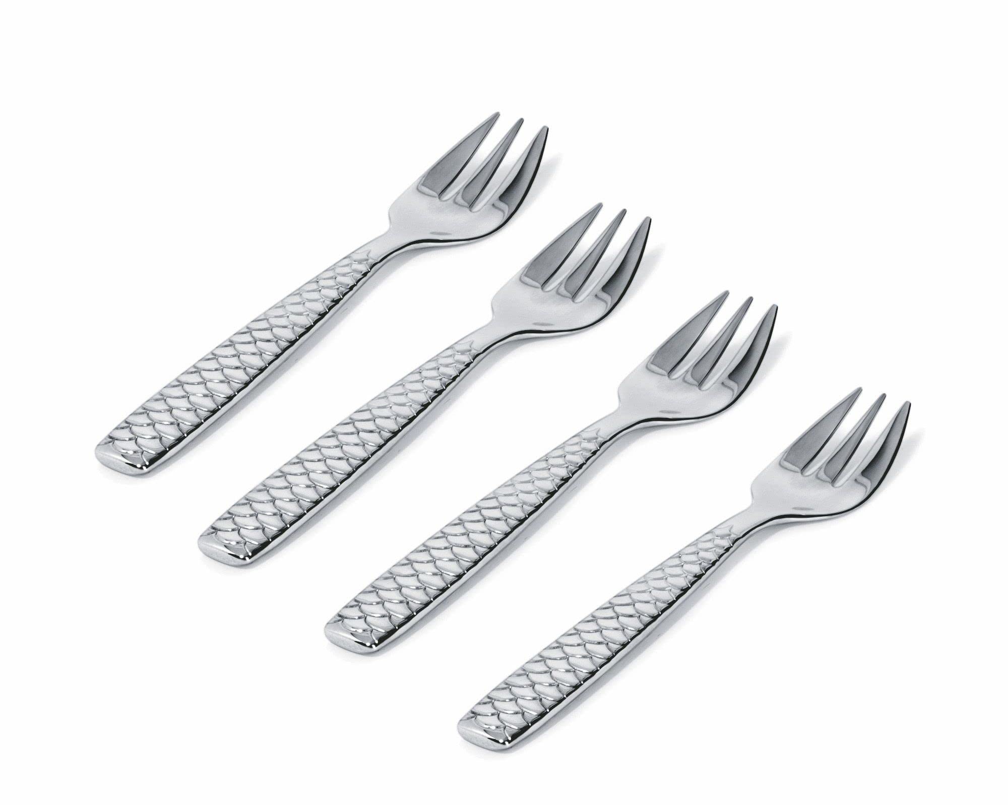 Alessi Colombina Fish Set Of 4 Oyster And Clam Forks, 14.00 X 17.50 X 10.00 Cm, Steel