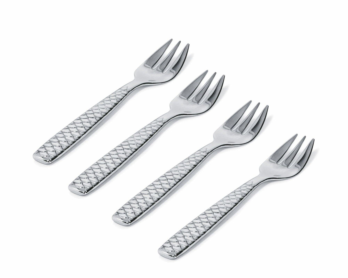 Alessi Colombina Fish Set Of 4 Oyster And Clam Forks, 14.00 X 17.50 X 10.00 Cm, Steel