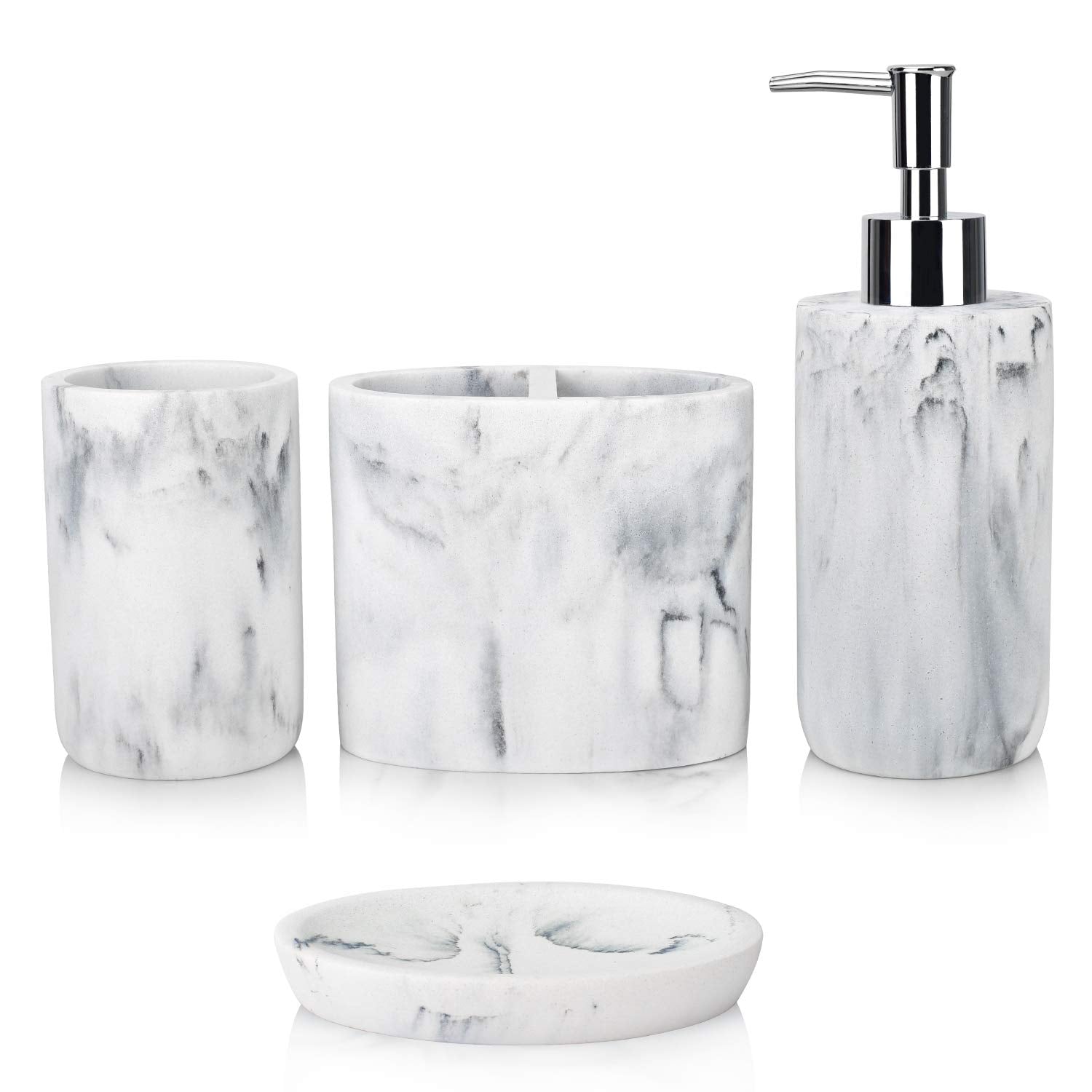 L'Arl Gmvoi Bathroom Accessories Set,4 Pieces Marble Bathroom Vanity Countertop Accessory Set With Bathroom Toothbrush Holder Se