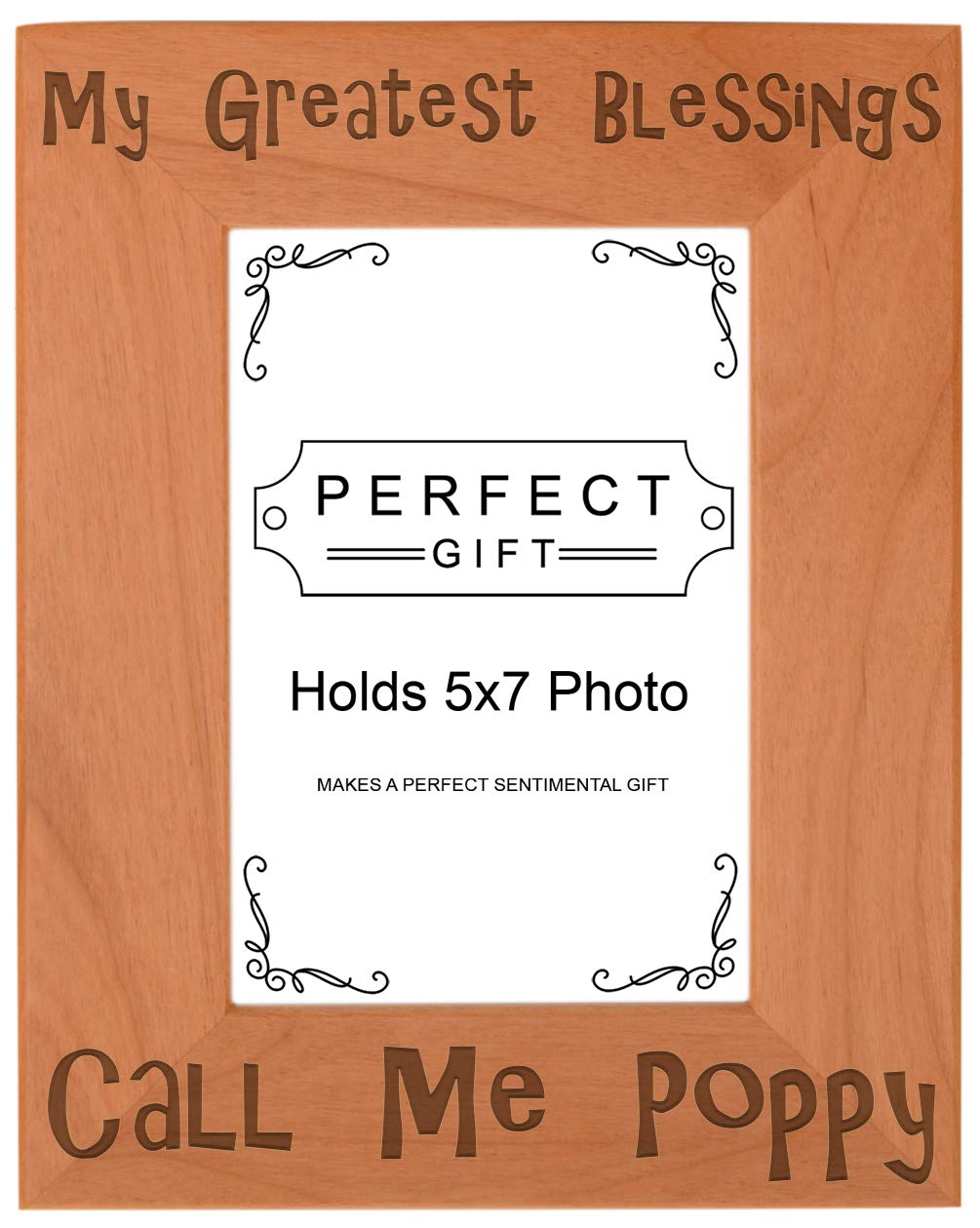 ThisWear Fathers Day Gift Blessings Call Me Poppy Natural Wood Engraved 5x7 Portrait Picture Frame Wood