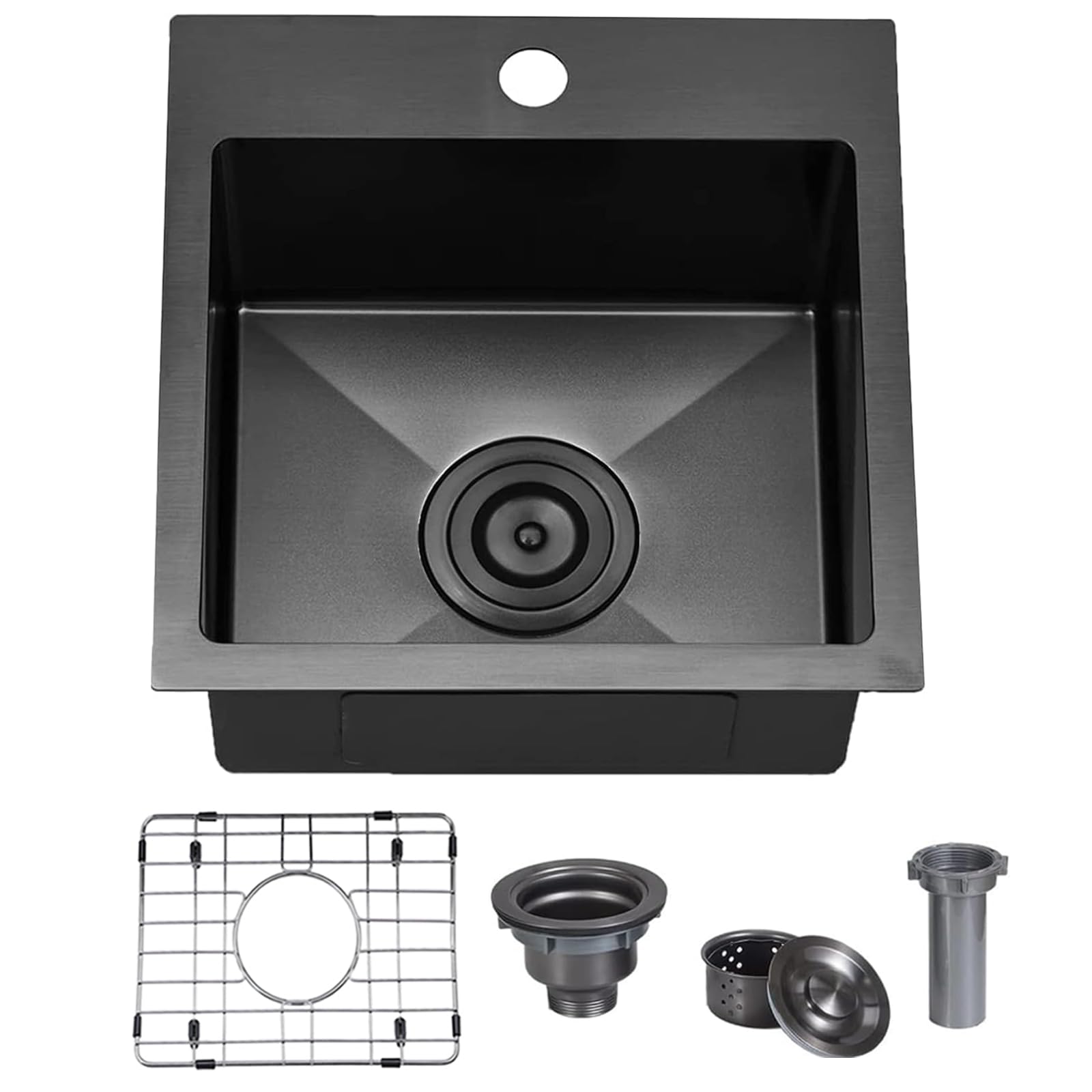 Vccucine Gunmetal Black Bar Sink Drop In, 15 X 15 Inch Topmount Rv Small Kitchen Sink, 16 Gauge Overmount Stainless Steel Wet Ba