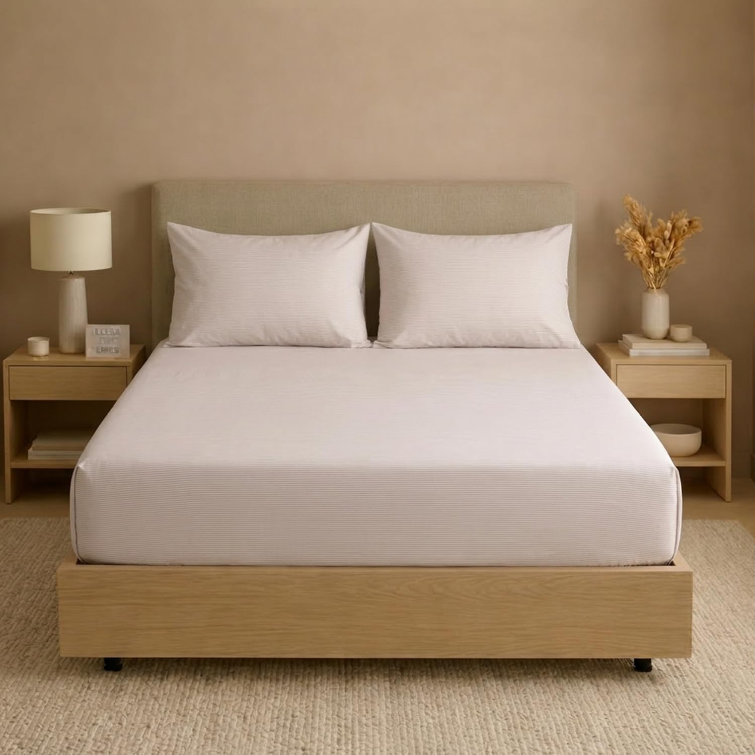 Unalome 100% Cotton Percale Fitted Bedsheet For King Size Bed 1.25 Feet Deep Pocket, 1 Elastic Fitted Bedsheet (6.5 Feet X 6.6 F