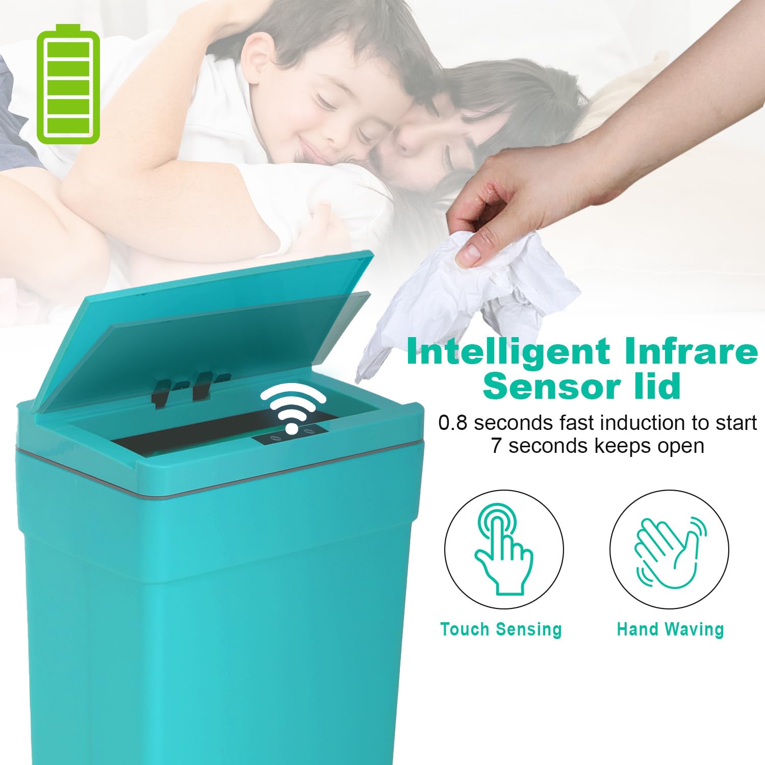 13 Gallon Trash Can Automatic Kitchen Trash Can Touch Free High-Capacity Garbage Can With Lid For Bedroom Bathroom Home Office 5