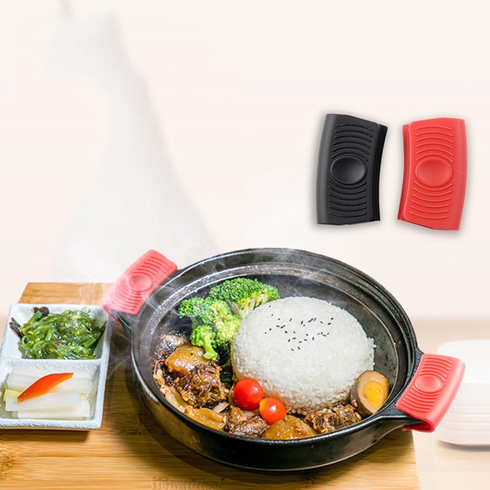 2Pairs Silicone Assist Handle Holder Grip, Heat Resistant Scald-Proof Insulated Sleeves Cover For Hot Frying Pans, Griddles, Ski