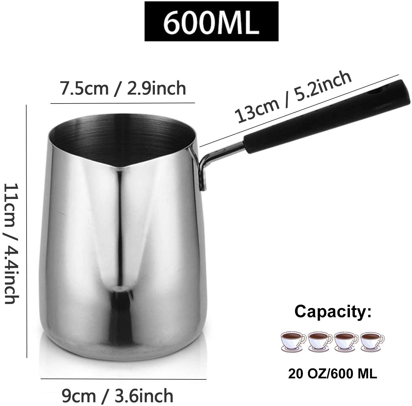 Turkish Coffee Pot, Stainless Steel Milk And Coffee Warmer, Ibrik Cezve Arabic Briki Coffee Pot, Chocolate And Butter Melting Po