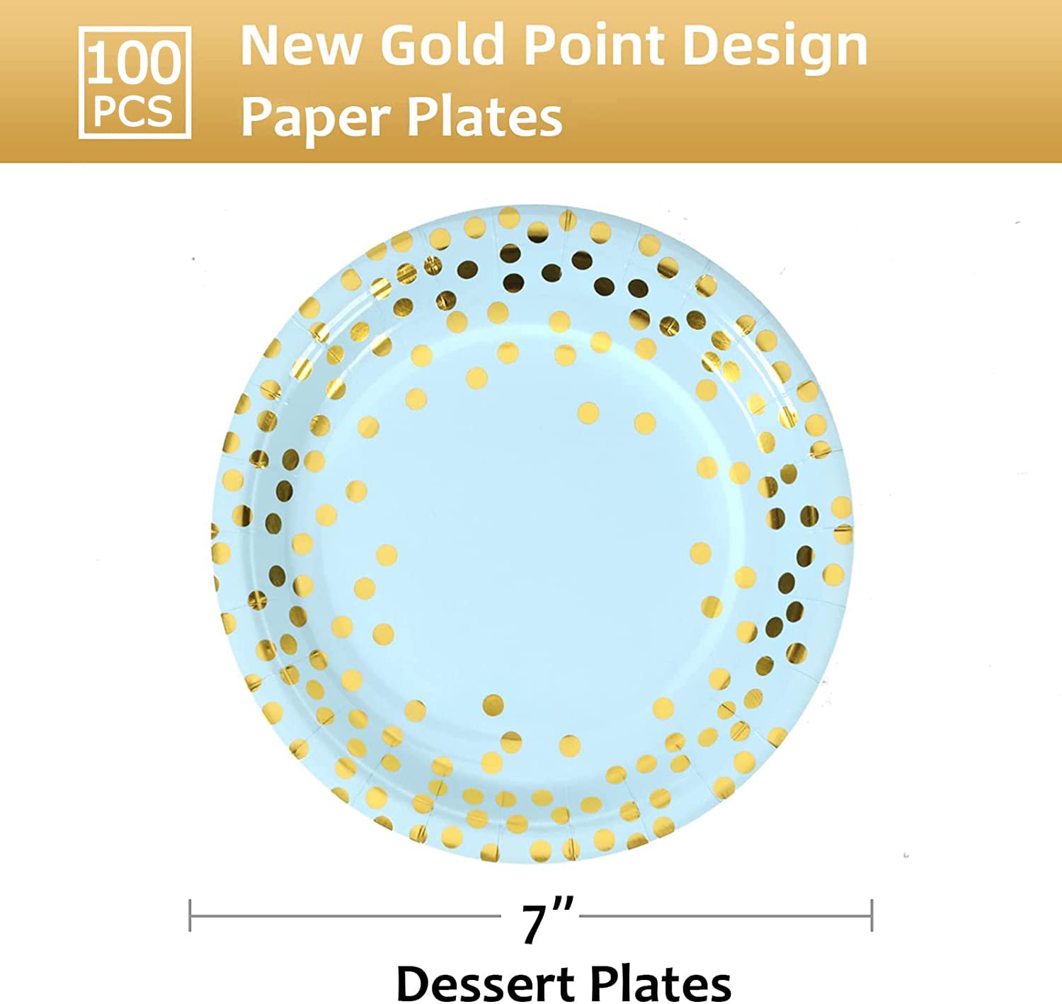 Cenlbj Blue And Gold Paper Plates,7Inch Blue Dessert Plates For Appetizers,Cakes,Salads And Fruits,Suitable For Baby Shower,Birt