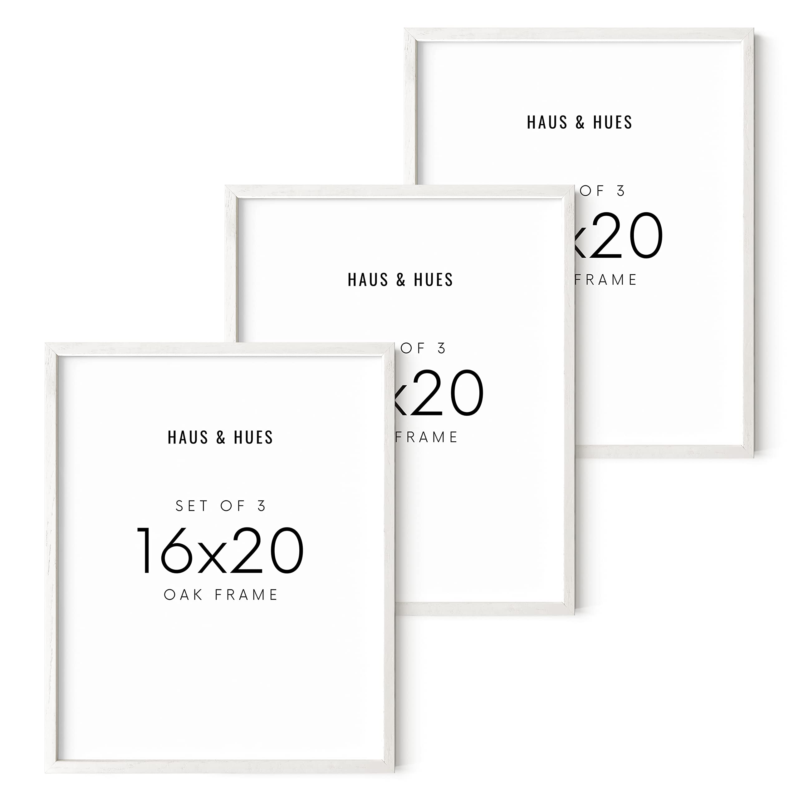 Haus and Hues 16x20 Frames Set of 3 - White Picture Frames Pack Poster Frames 16x20, Wall Frame Set White Picture Frames 16x20, 