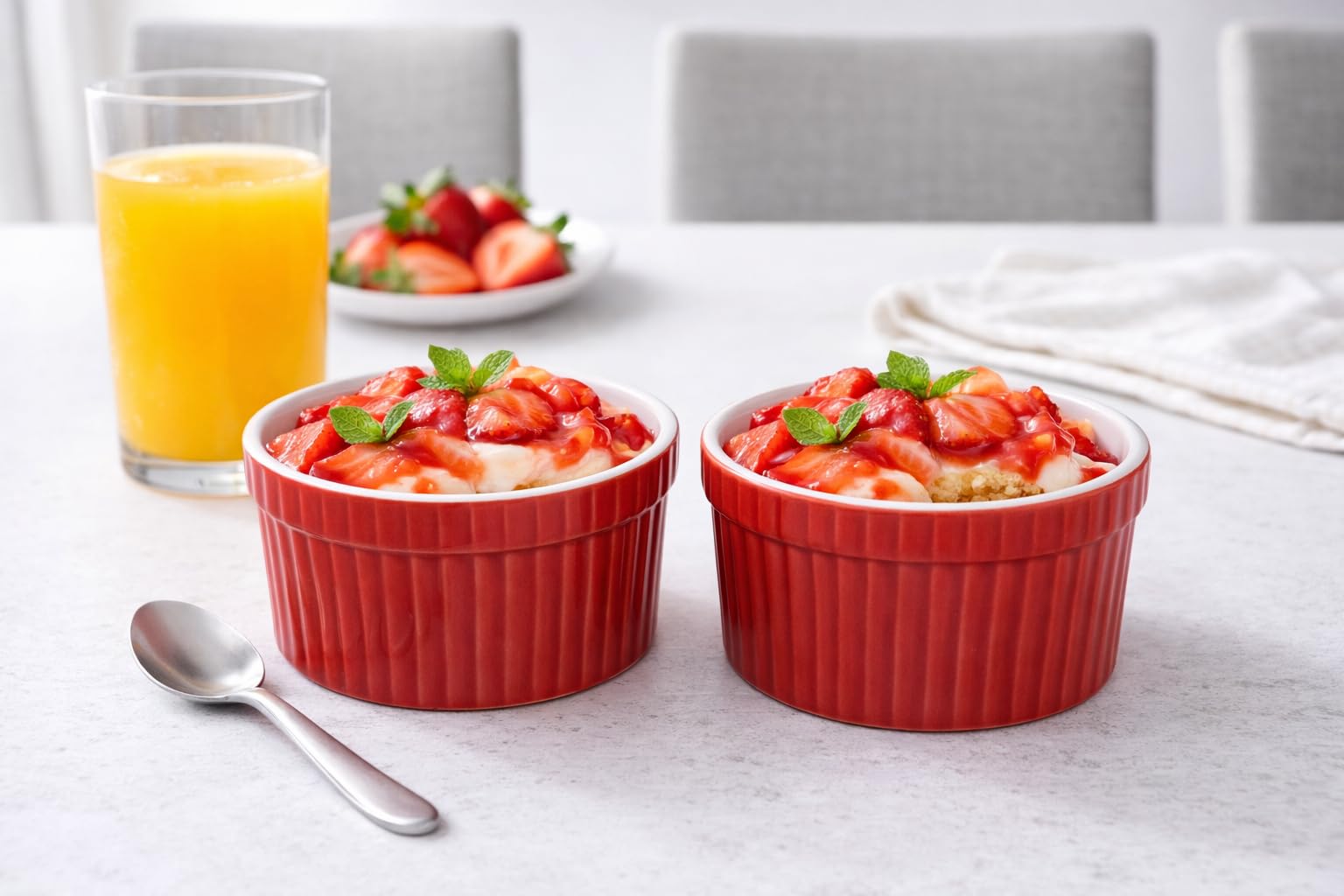 Mirakii Ceramic Red And White Ramekin Bowl 150Ml Set Of 2, Microwave And Dishwasher Safe For Baking And Serving (Red)