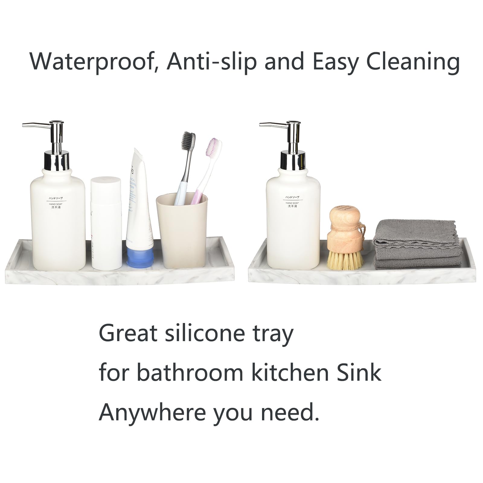 Dnc Bathroom Tray, 11.8'' Silicone Vanity Tray For Counter, Kitchen Sink Soap Tray For Dish Holder Dispenser Countertop Toilet T