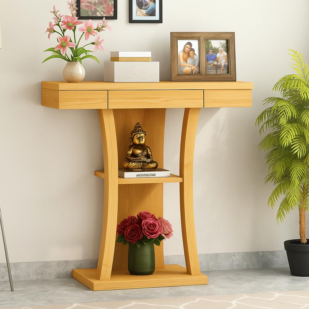 Woodmarwar Sheesham Wood Console Table For Living Room | Solid Wood Foyer Tables For Entryway With Drawer & Shelf Storage | Wood
