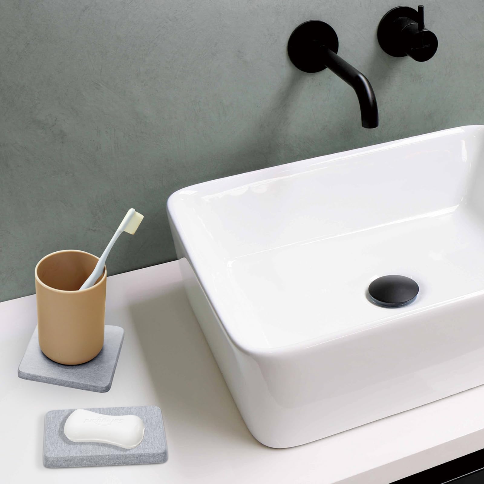 Wbcbec 6 Pieces Water Absorbent Diatomite Coasters, Diatomaceous Earth Kitchen Soap Dish Bathroom Trays Water Absorbing Stone Tr