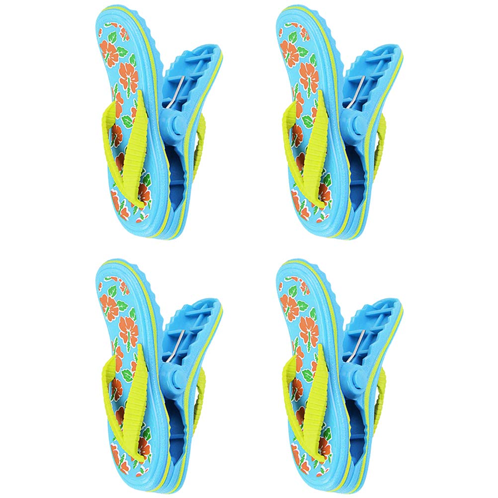 Beach Towel Clips For Beach Chairs, Set Of 4, Flip Flop Design Portable Towel Holder Clips, Big Size Flip Flops Blue, Windproof