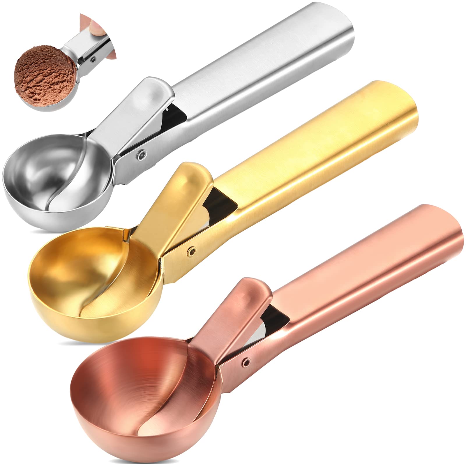 Skylety 3 Pcs Ice Cream Scoops With Trigger Multiple Size Ice Cream Scooper Stainless Steel Ice Cookie Scoop For Frozen Yogurt G