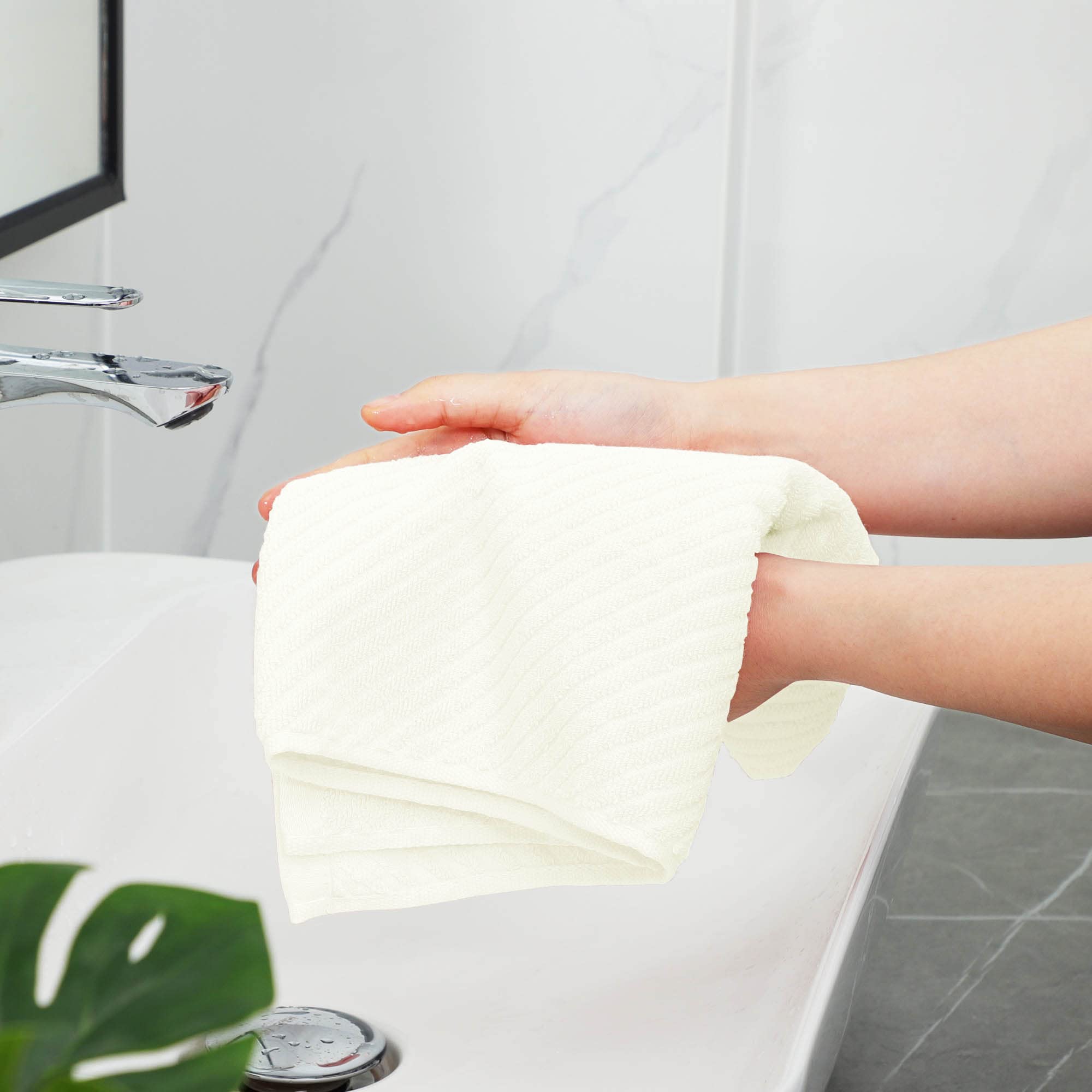 Piccocasa Set Of 2, White Ribbed Hand Towels For Bathroom 13 X 29 Inch 100% Cotton Soft Absorbent Soft Feeling Fast Drying Towel