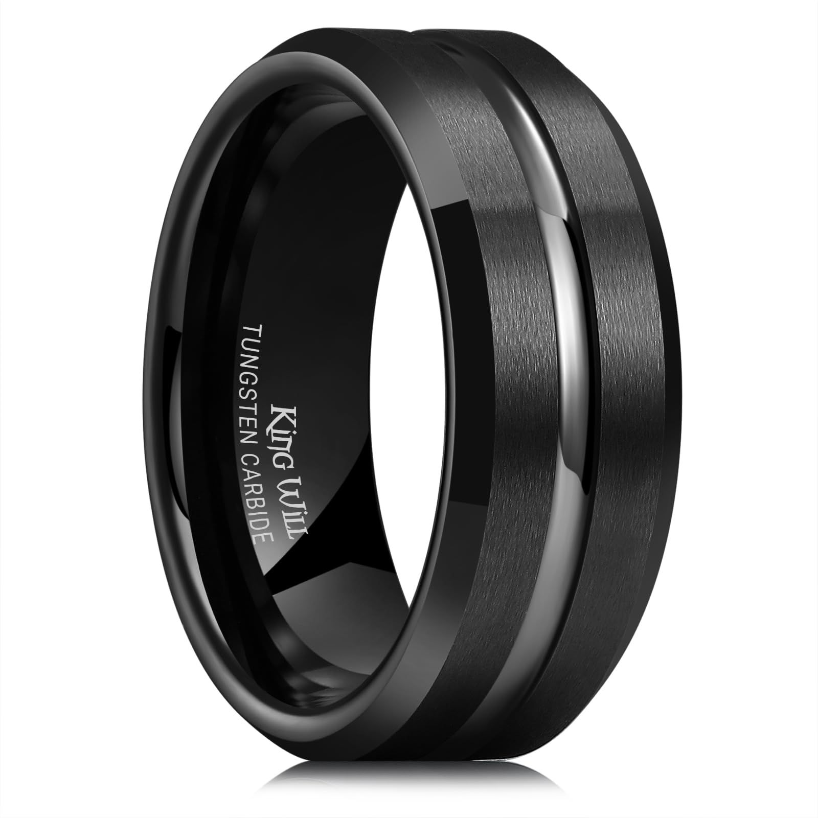 King Will Classic 8Mm Black Tungsten Carbide Wedding Band Ring Polished Finish Grooved Center Comfort Fit (7)
