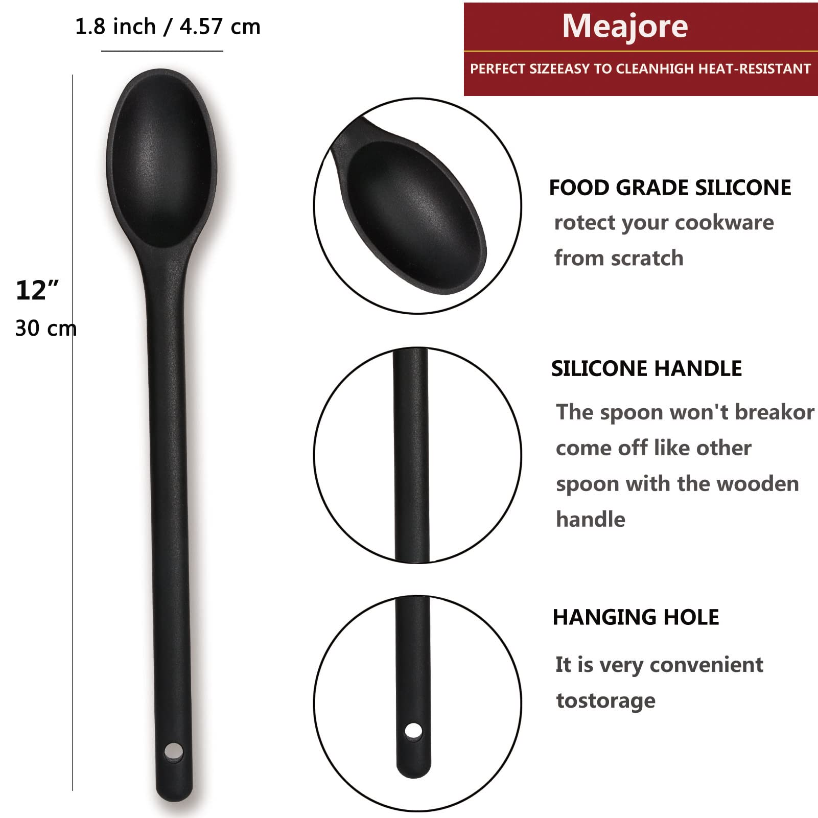 12 Inches Silicone Mixing Spoon Set Of 3,Extra Long Seamless Spoon Nonstick Heat-Resistant Kitchen Mixing Spoon Utensil Set For