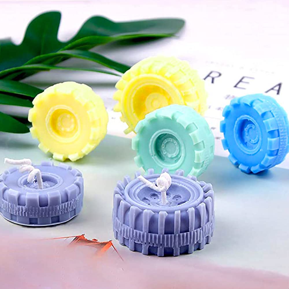 Cestony 4Pcs 3D Round Tire Truck Wheel Silicone Molds For Diy Cake Fondant Biscuit Cookies Soap Sugar Pudding Chocolate Hard Can