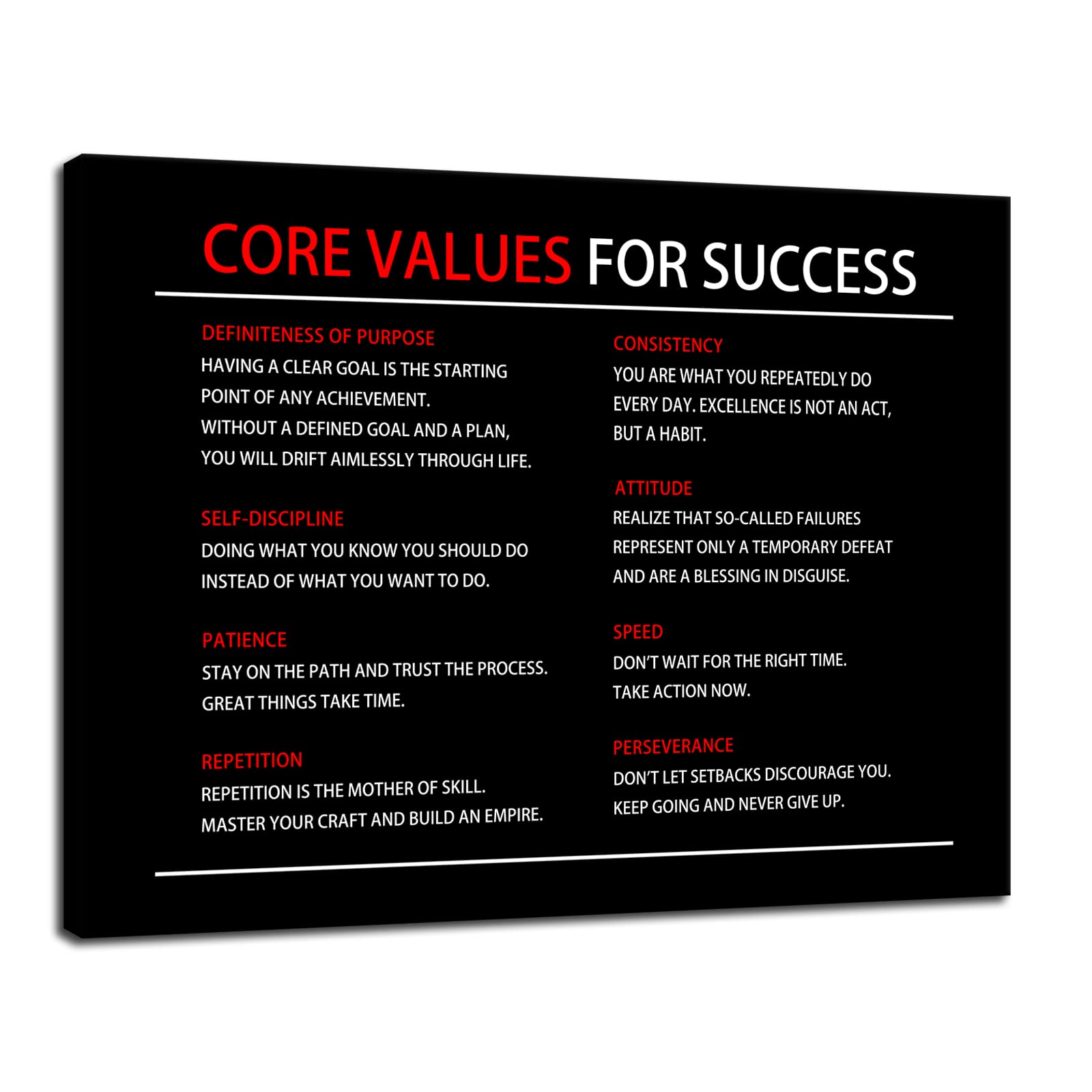 Inspirational Canvas Painting Wall Art Core Values Quote Motivational Wall Art Inspiring Poster Positive Motivational Framed Art