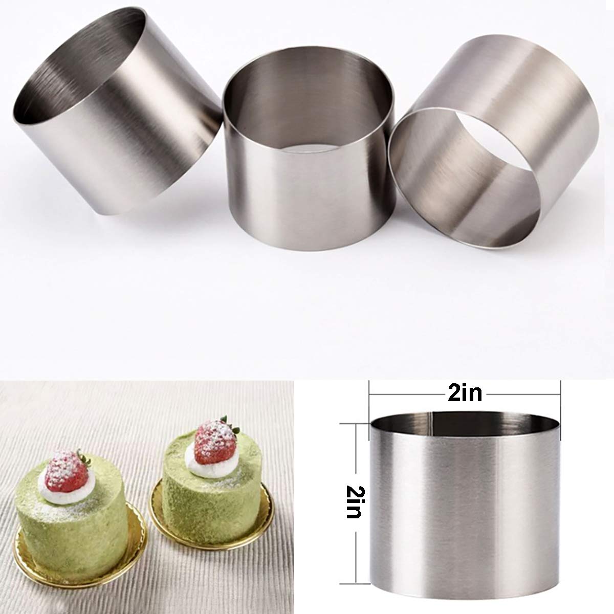 Goeielewe 5Pcs Round Cake Rings Mold  2-Inch Mini Cake & Pastry Ring  Stainless Steel Mousse Dessert Rings Set Cake Cookie Biscuit Cutter Muffin Baking Molds