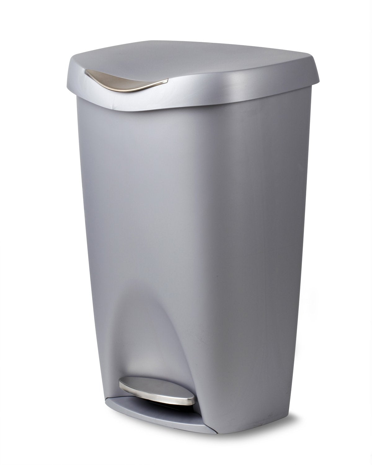 Umbra Brim 13 Gallon Trash Can with Lid - Large Kitchen Garbage Can with Stainless Steel Foot Pedal, Stylish and Durable, Silver