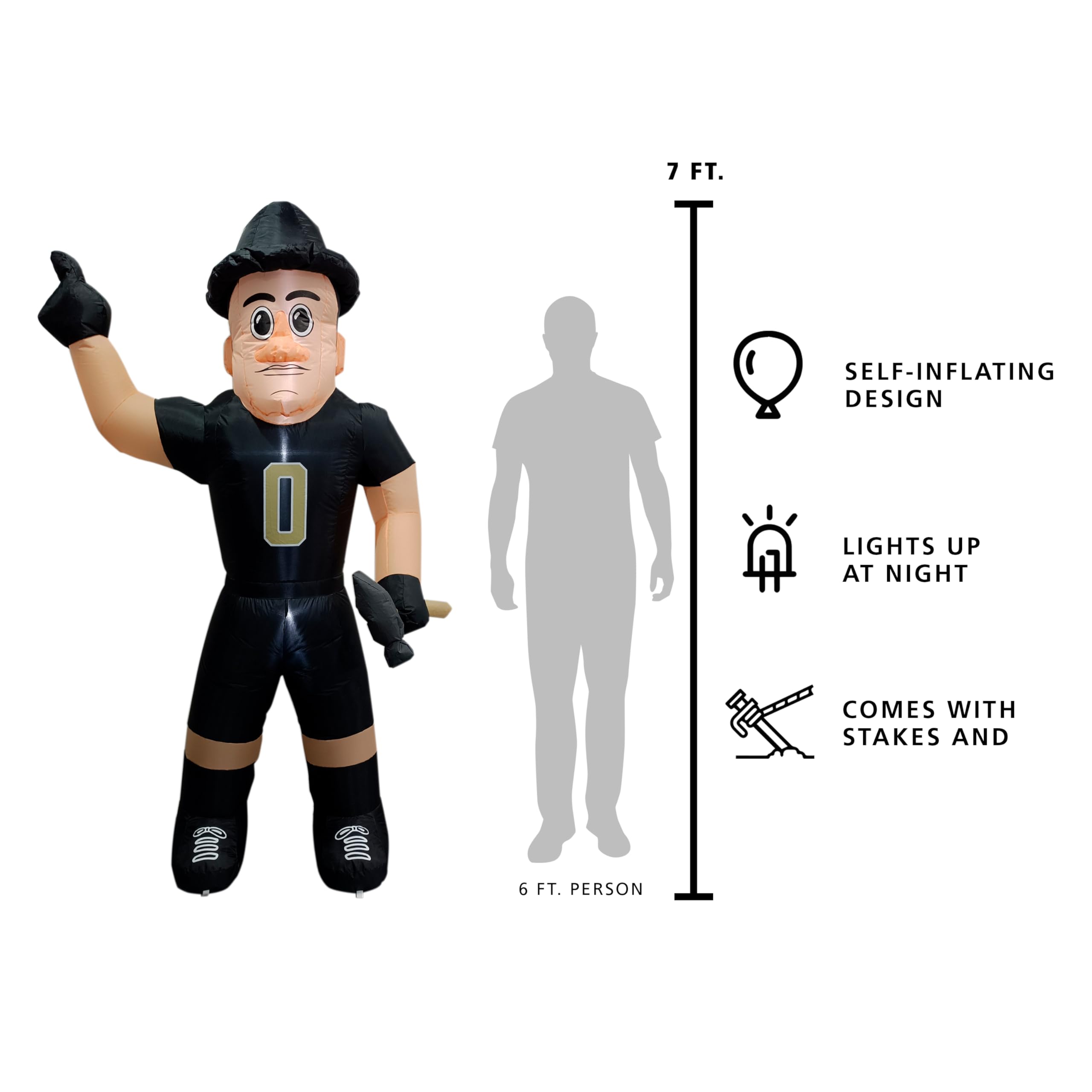 Logo Brands NCAA Purdue Boilermakers 7ft Inflatable Yard Mascot - Easy Inflation with 12V Blower, LED Lights for Indoor/Outdoor