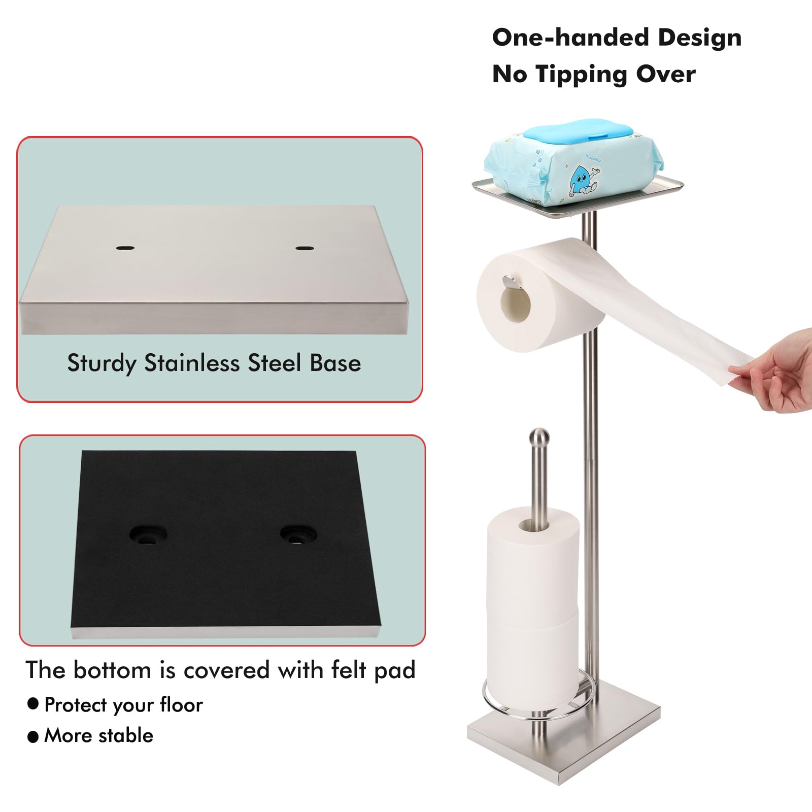 Sfemn Toilet Paper Holder With Tray At The Top, Heavy-Weighted Stainless Steel Base No Wobbly, Freestanding Toilet Paper Rolls S