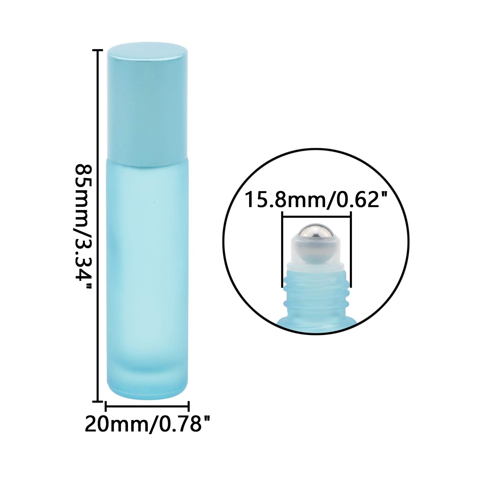 Kesell Glass Roller On Bottle, 10Ml Refillable Essential Oil Bottle With Stianless Steel Ball, Pack Of 10 (Light Blue)