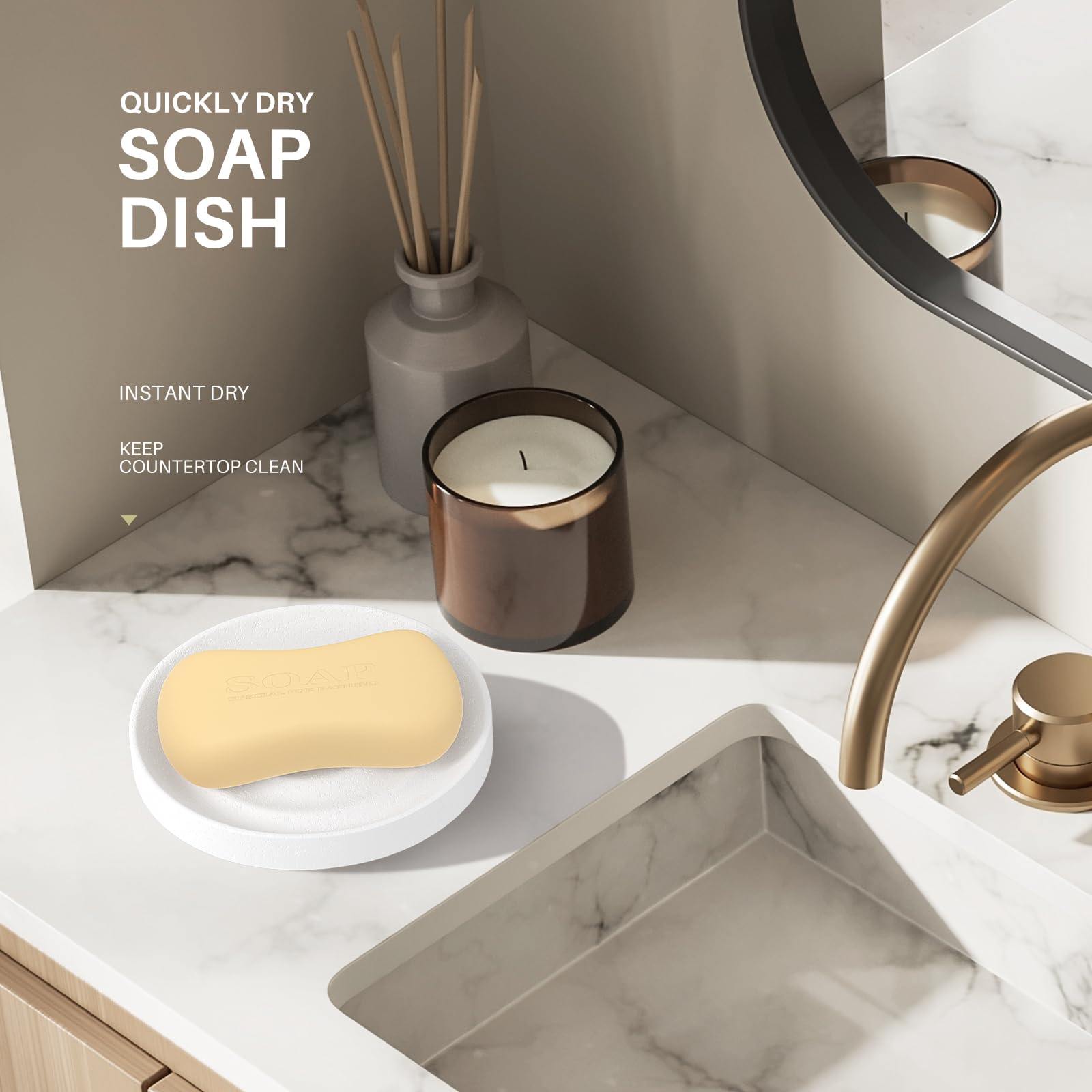 Slow Slog 2 Pack Diatomite Soap Dish Holder, Quick Dry Stone Soap Holder, Water Absorbent Stone Soap Dish Holder, Diatomaceous E