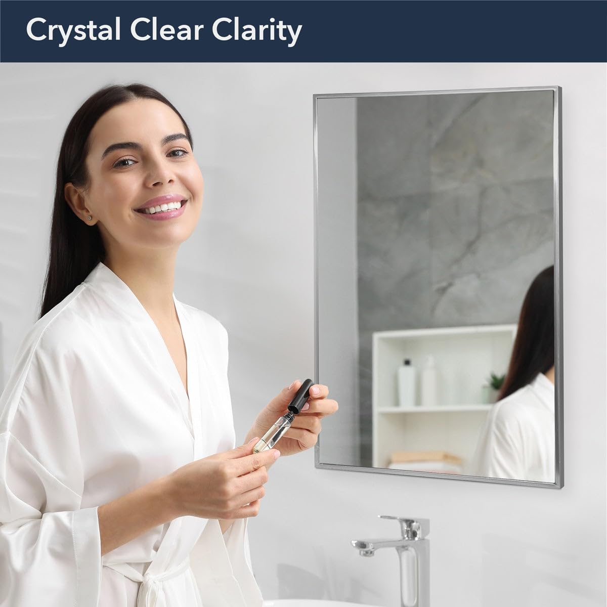 Head West Brushed Nickel Float Rectangular Framed Accent Wall Vanity Mirror - 22 x 34