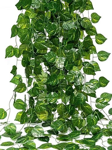 Akaar Polyester Artificial Plants Leaves Money Plant Greenery Hanging Vine Creeper Home Decor Door Wall Balcony Decoration Party