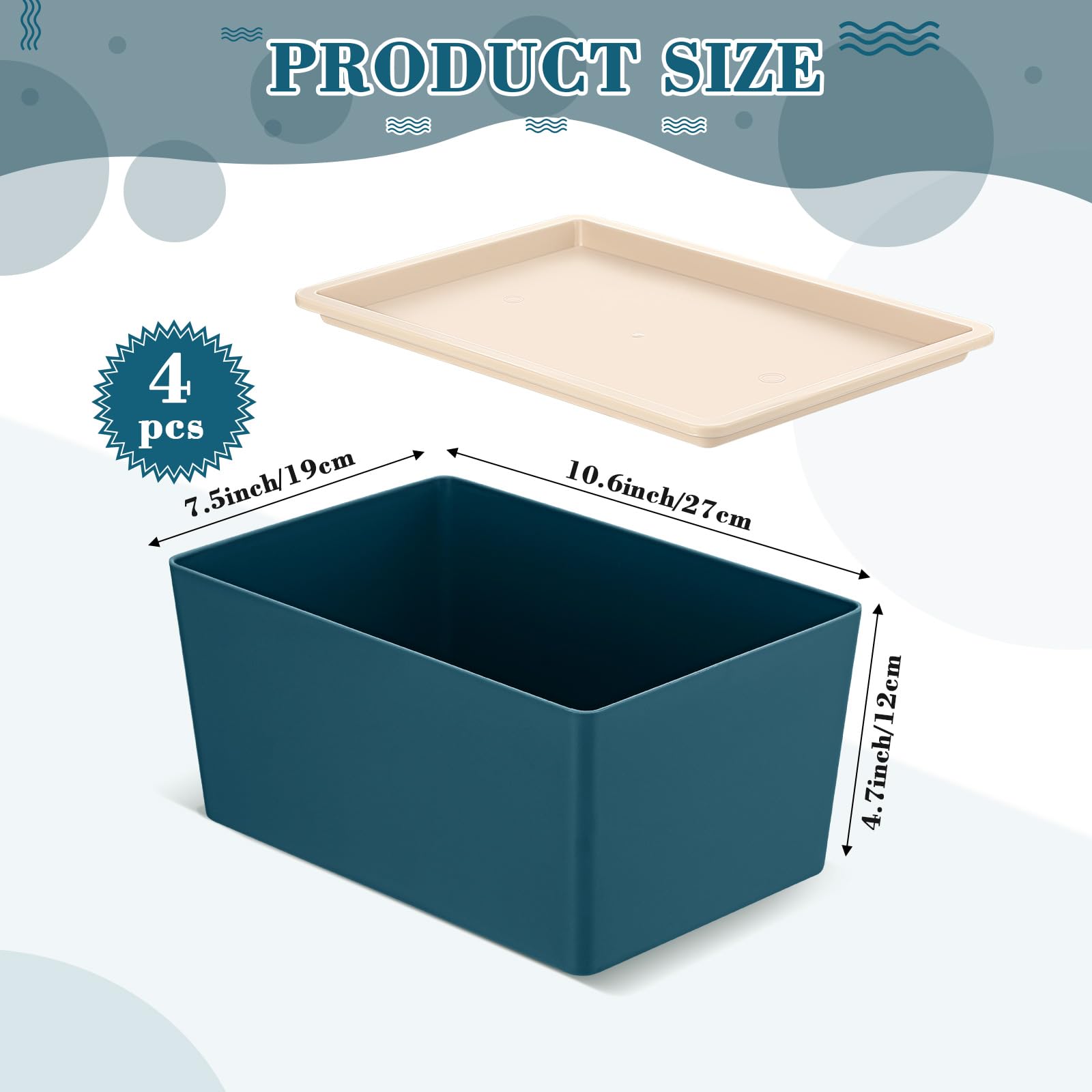 Menkxi 4 Pcs Storage Bins With Lids Plastic Storage Containers Stackable Storage Box Baskets For Organizing Shelves (Beige, Blue