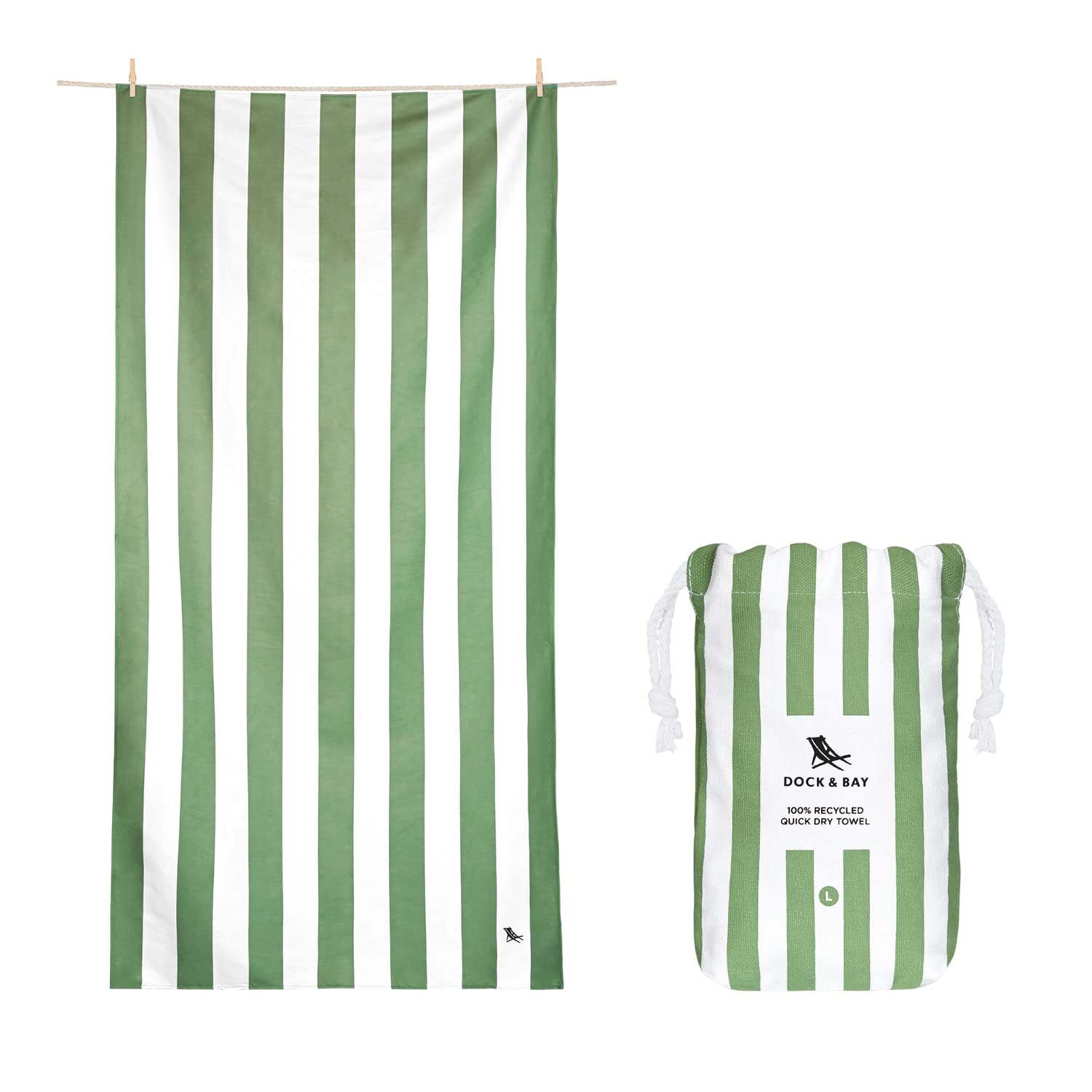 Dock & Bay Beach Towel - Quick Dry, Sand Free - Compact, Lightweight - 100% Recycled - Includes Bag - Cabana - Cayman Khaki - Ex