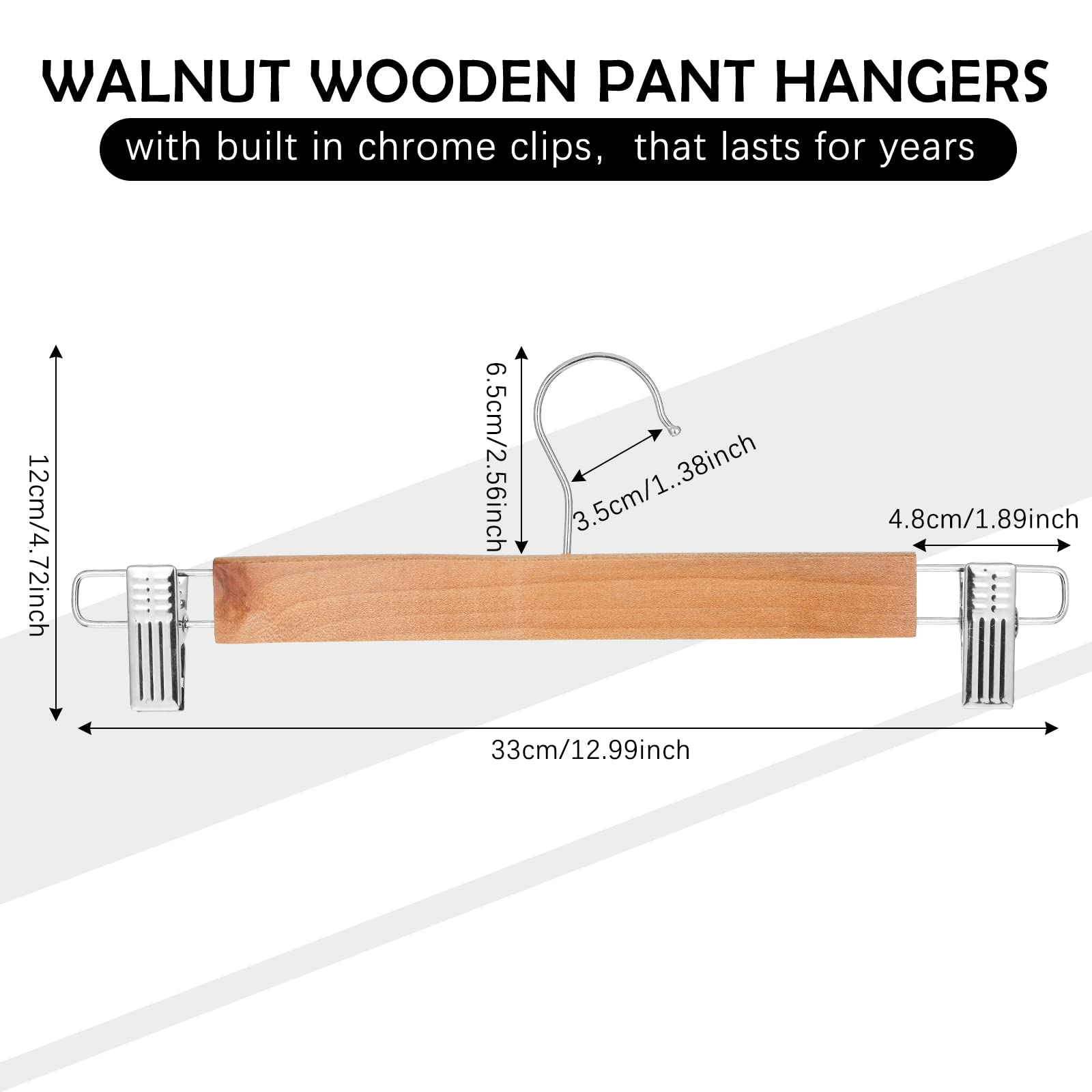 Weysat 40 Pcs Wooden Pants Hangers Bottom Hanger Bulk With 2 Adjustable Clips Anti Rust Hook 360 Swivel Hook Bottom Hangers Jean