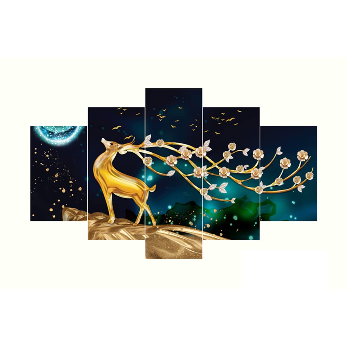 Masstone Deer Painting For Wall Decoration | Wall Painting For Bedroom Set Of 5, (76X43 Cm) | Vastu Scenery For Wall With Frames