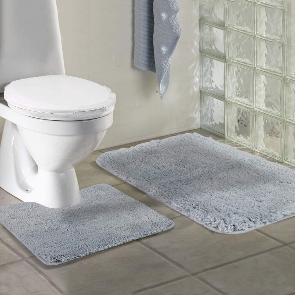 Walensee Shaggy 2 Piece Bath Rug Sets (Growing Blue) 20 X 24 U Shape Contour Rug & 20 X 32 Bathroom Rug Machine Wash/Dry Bath Ma
