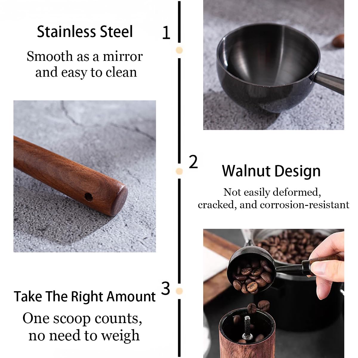 2 Pcs Coffee Scoop Vintage Coffee Measuring Spoon Retro Stainless Steel Coffee Spoon Long Wooden Handle Coffee Scoop Kitchen Ute