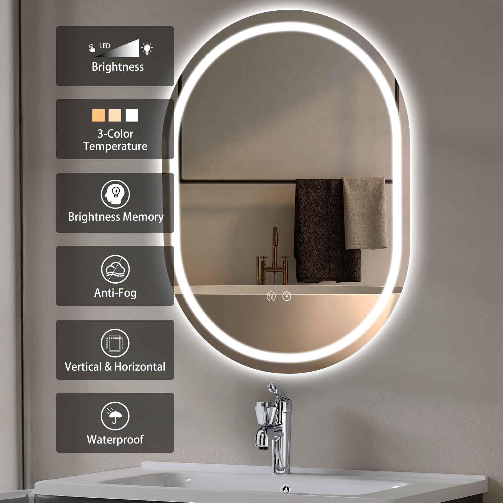 Elefloom Annular LED Bathroom Mirror  36x28 inch Wall Mounted Bathroom Mirror with Lights  Anti-Fog Dimmable 3 Colors CRI>90 Wall Mounted LED Mirror for Bathroom IP44 Waterproof