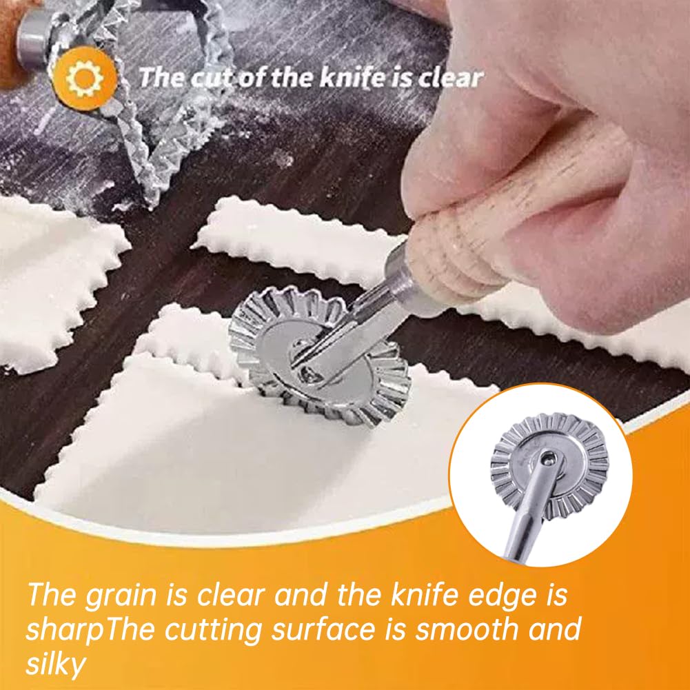 Pastry Wheel Cutter,Pasta Cutter Wheel With Long Wooden Handle,Zinc Alloy Dough Ravioli Cutter Wheel With Roller,Pizza Cutter Wh