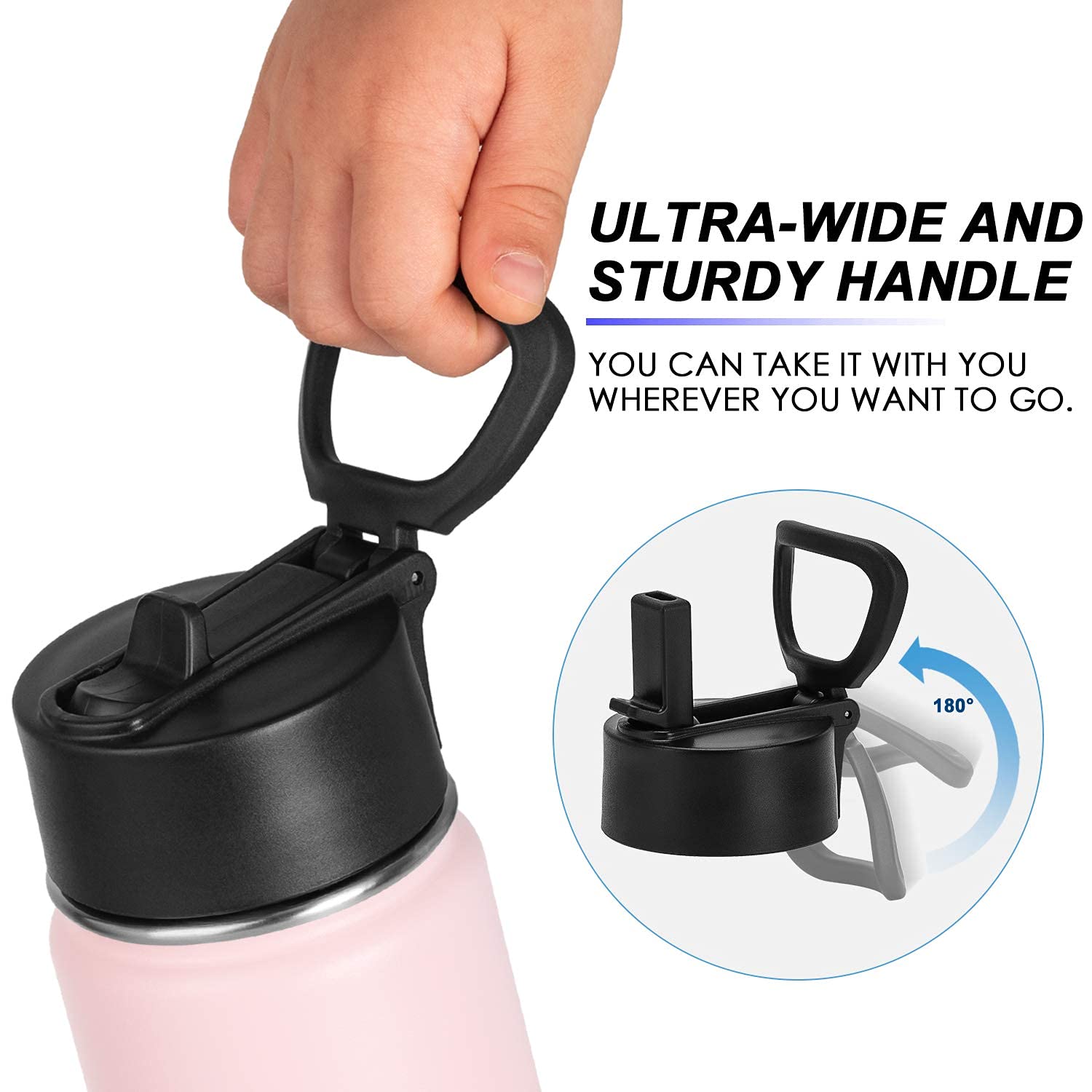 Koodee 16 Oz Water Bottle Stainless Steel Double Wall Vacuum Insulated Water Bottle Wide Mouth Flask With Leakproof Straw Lid (L