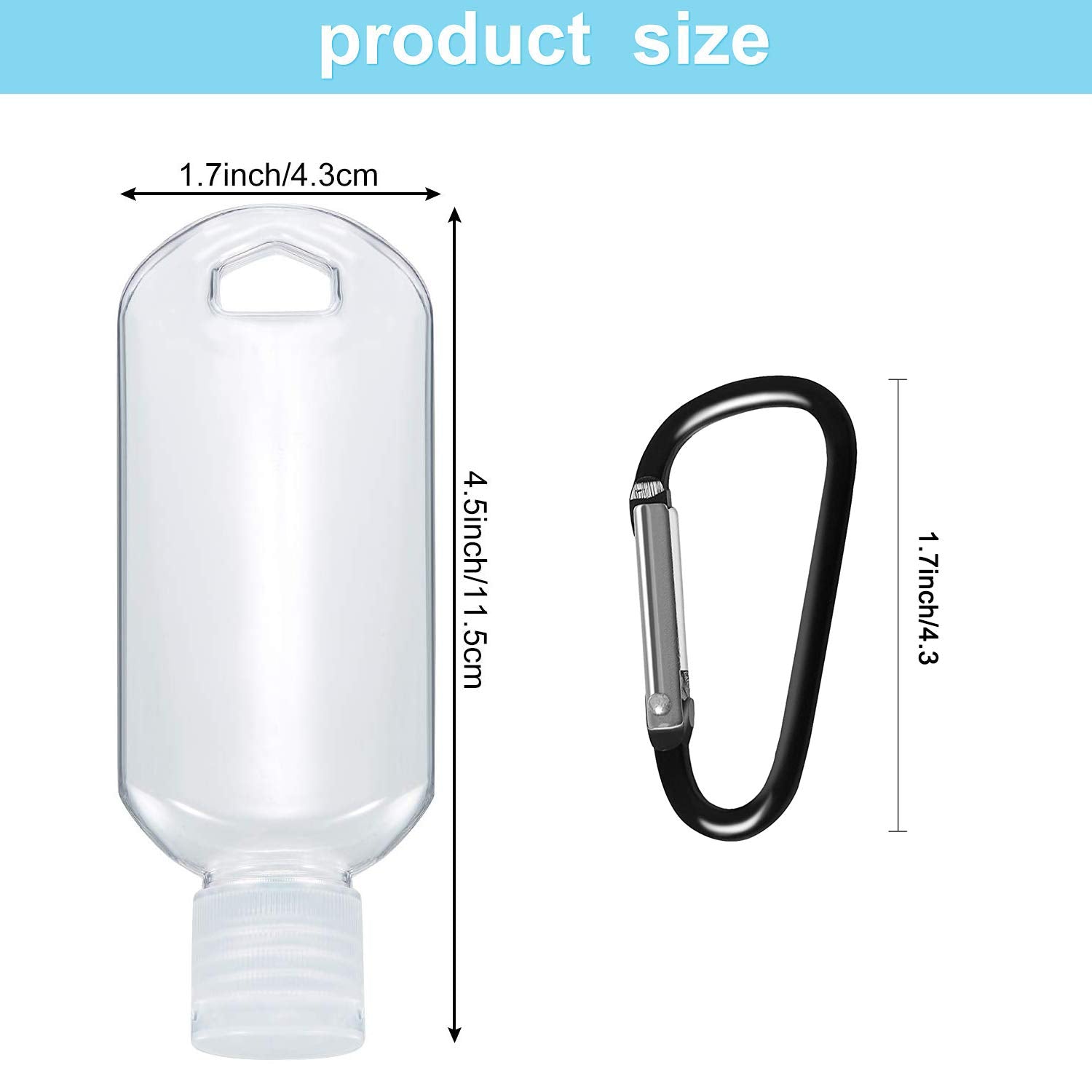 Vhopmore 8 Pcs Travel Size Bottles With Keychain Hand Sanitizer Holder, 2 Oz Portable Plastic Small Empty Bottles Leakproof Refi