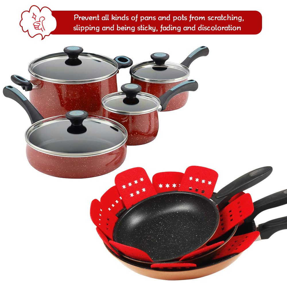 Bykitchen Pan Pot Protectors, Larger & Thicker Pan Protector With Stars, Set Of 12 And 3 Different Sizes, Red Pot Divider Pads F