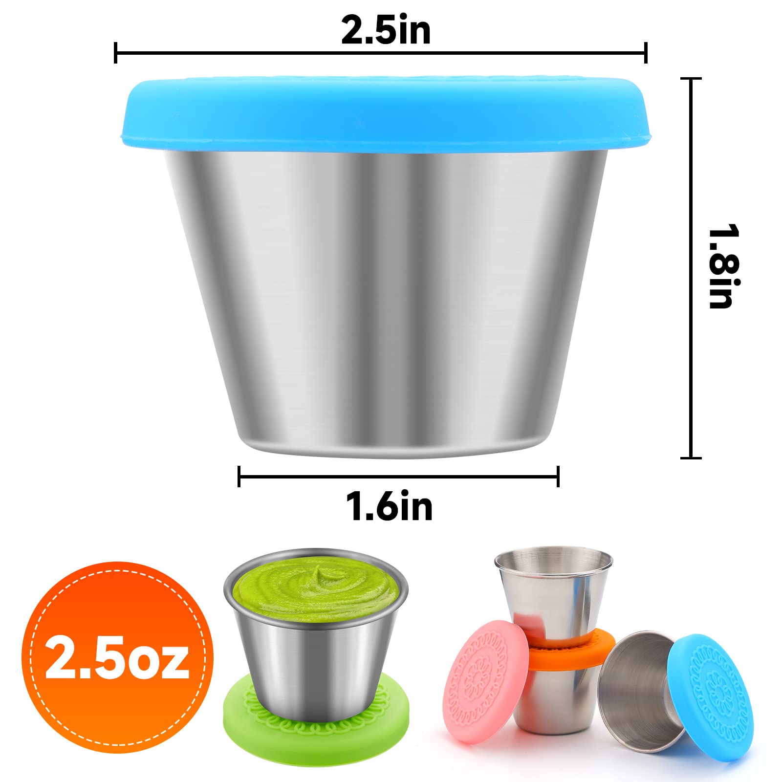 Legelite 10 Pack Salad Dressing Containers To Go, Reusable Small Condiment Containers With Lids, Stainless Steel Condiment Cup,