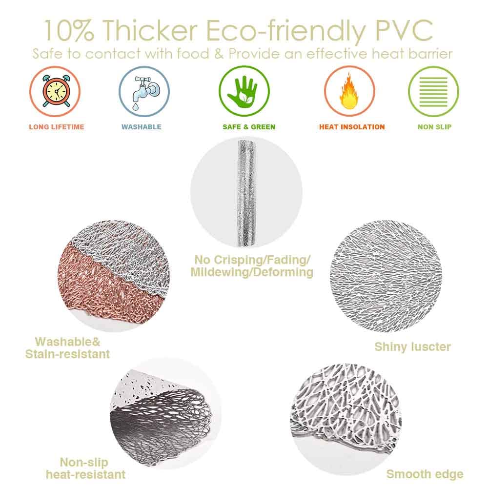 Giverare Placemats Set Of 4, Round Heat-Resistant Vinyl Placemat, 15 Inch Non-Slip Washable Pvc Table Mat, Easy To Clean Premium