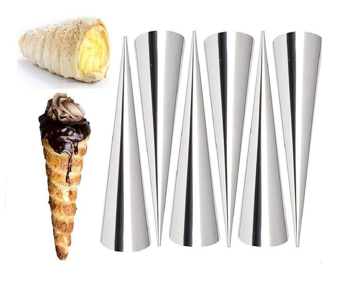 DIAMONDDEAL, 6Pack Cream Horn Molds,Stainless Steel Cone Tubular Shaped Mold for Cannoli Tubes Croissant for Kitchen, Party, Bak