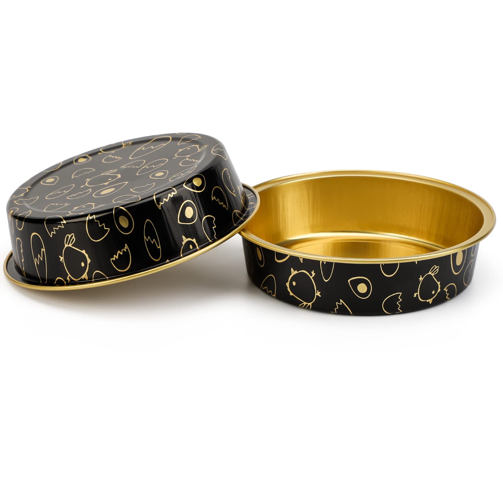 Beasea Mini Tart Pan 100 Pack With Lids, 4 Inch 8Oz Gold Black Disposable Aluminum Baking Foil Tins Small Round Tart Containers