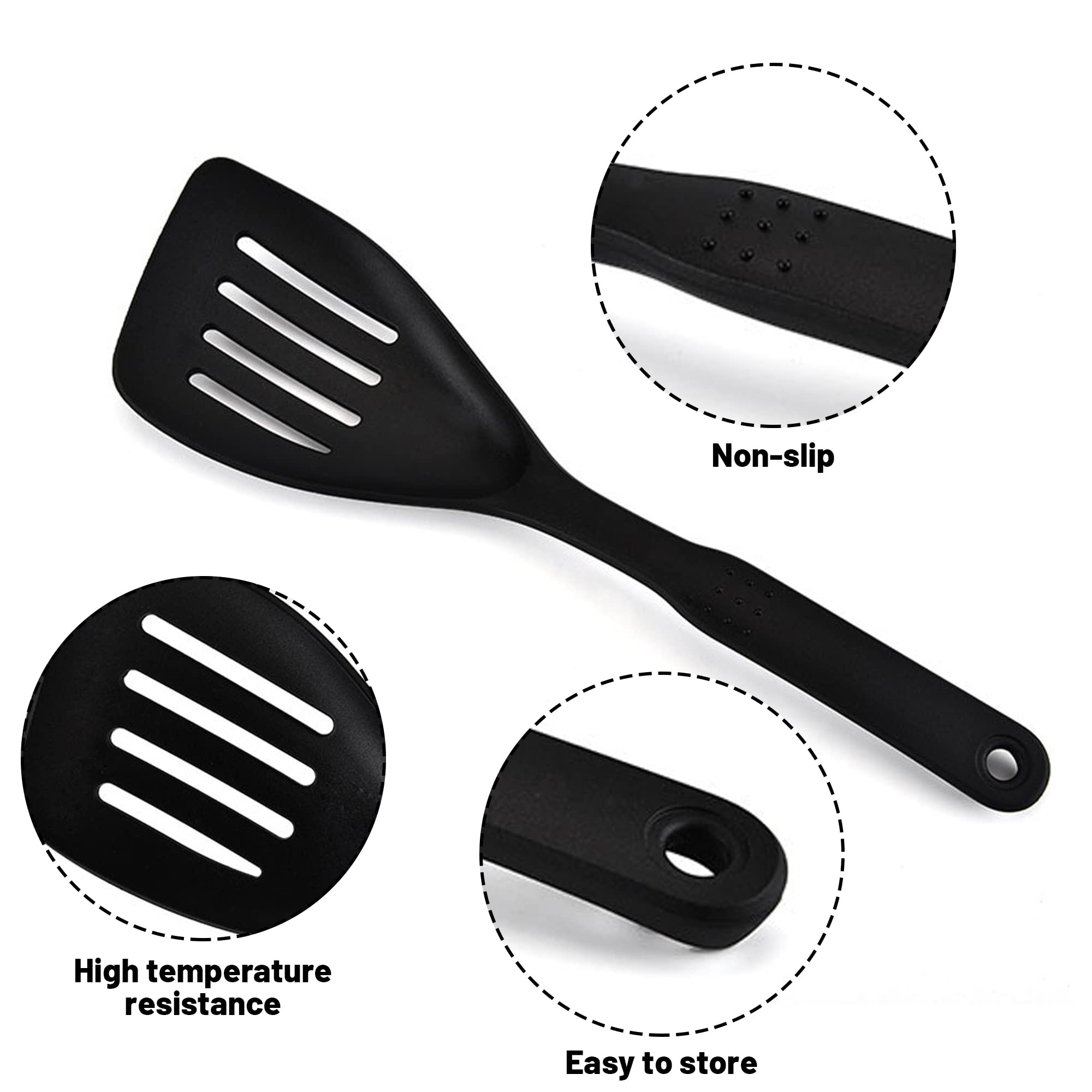 Non Stick Slotted Kitchen Spatulas,High Heat Resistant Bpa Free Cooking Utensils,Ideal Cookware For Fish,Eggs,Pancakes (Black)2P
