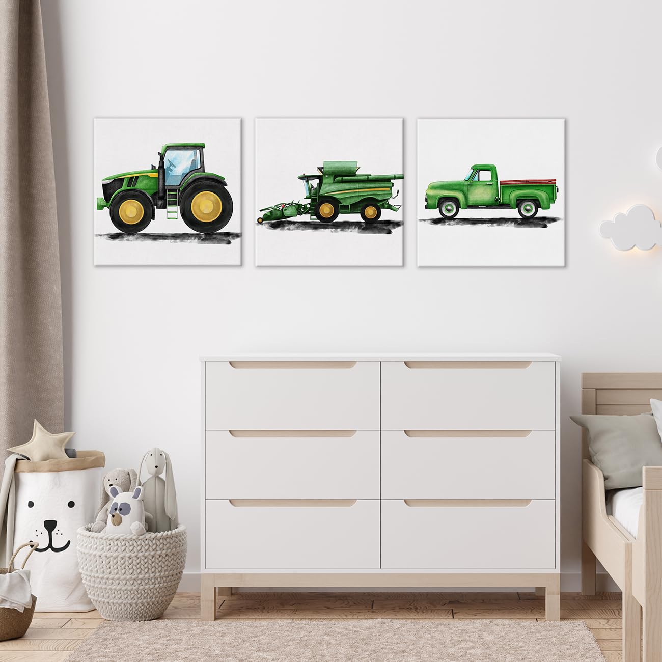 Set Of 3 Tractor Nursery Farm Vehicles Art Canvas Wall Art Framed Paintings Prints Watercolor Old Farm Truck Canvas Posters Pict