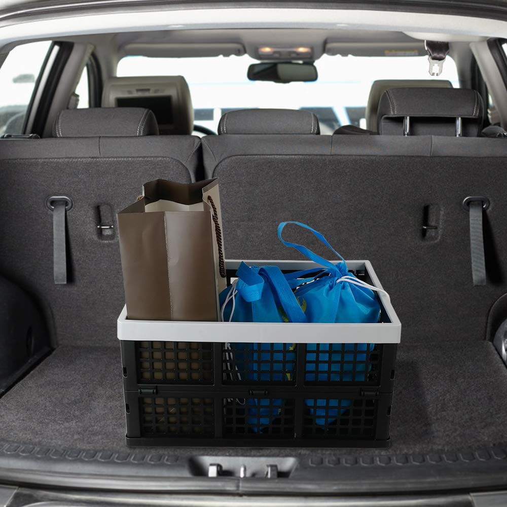 Kekow 28 L Black Plastic Collapsible Storage Basket  3-Pack Folding Crates Storage
