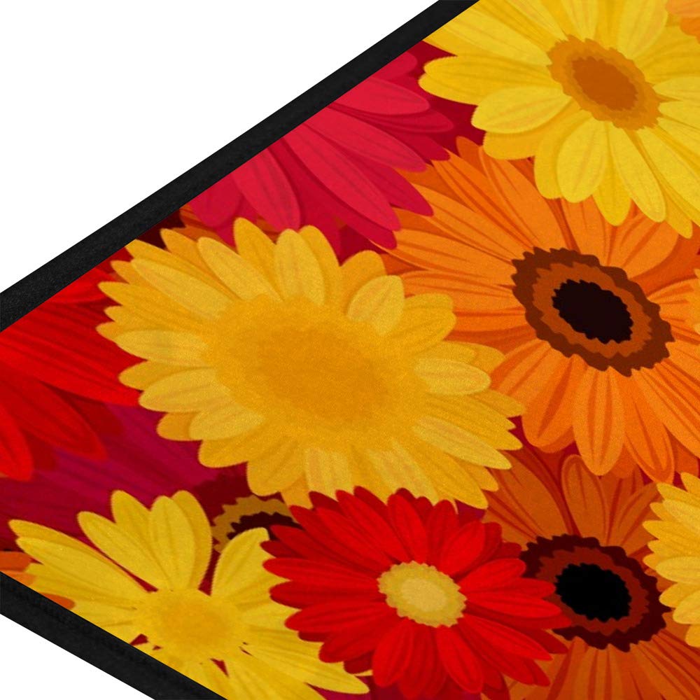 Long Kitchen Rugs Non Slip Washable Bath Mat Kitchen Runner Rug Red Orange Yellow Gerbera Flowers Water Absorption And Quick Dry